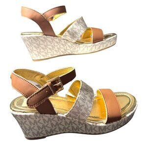 Michael Kors Girls Wedge Sandals Tan & Gold Size 3 Sandals‎